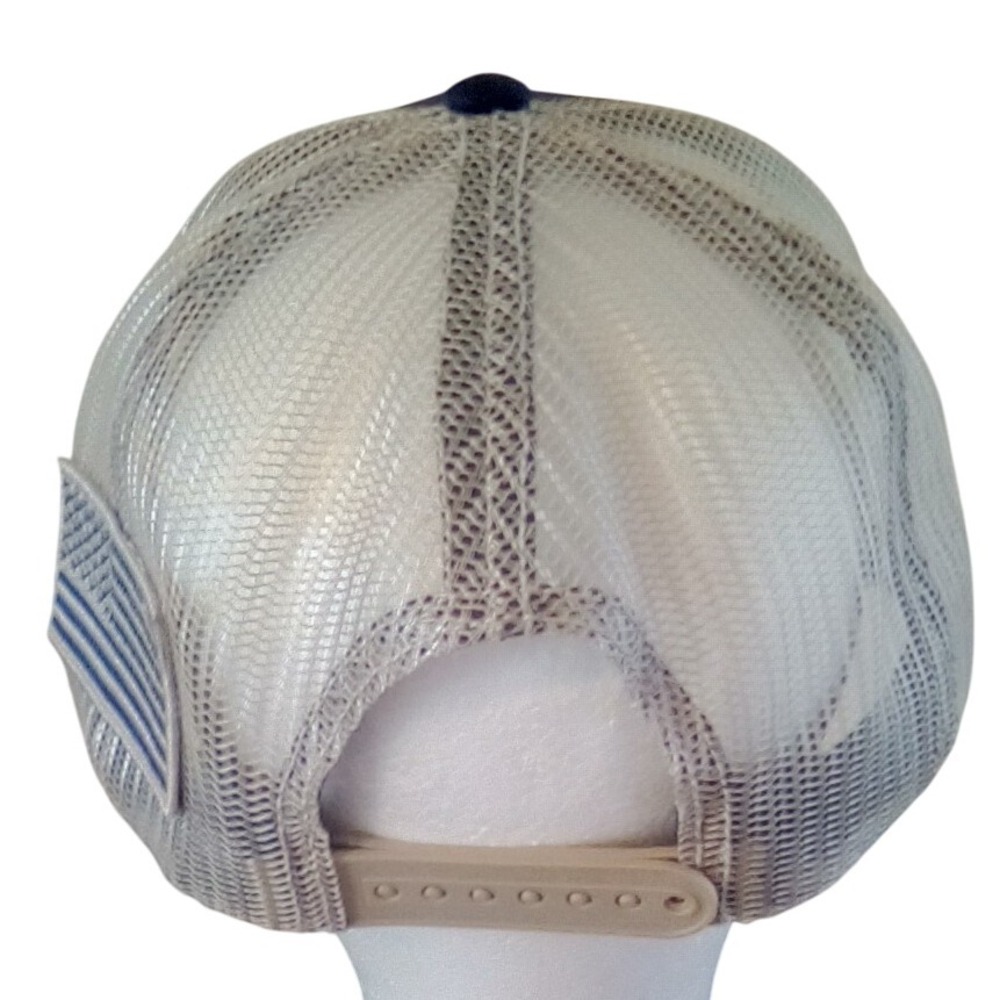 CAT:Unisex Baseball Cap, Trucker Hat, Navy Blue White Mesh‎ American Flag Patch - Picture 6 of 6